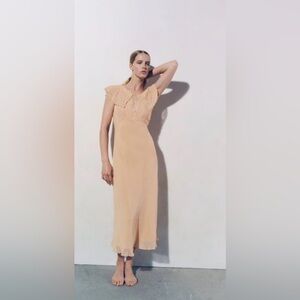 NWT Zara Tan Embroidered Maxi Wedding Dress